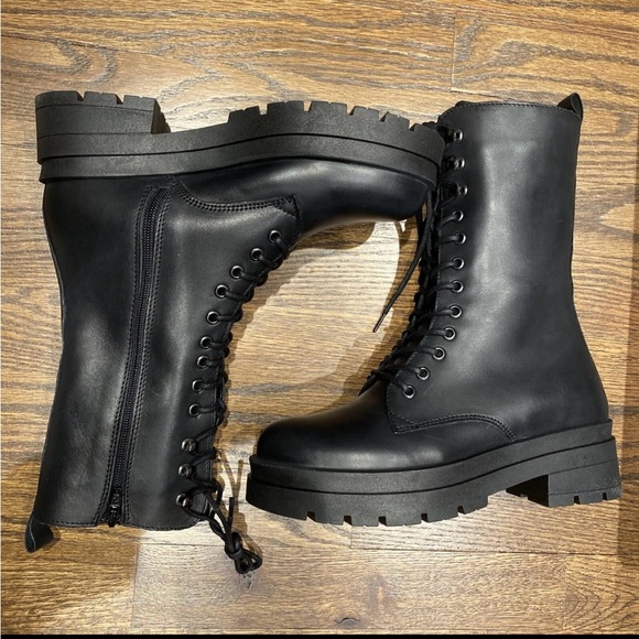 NIB Benvenuti black leather Tall combat boots zip size 36 (us 6) made in Italy - Picture 4 of 8